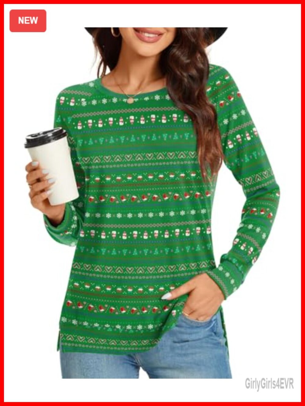 Women's Long Sleeve Side Split Tunic Top for Leggings Loose Crewneck